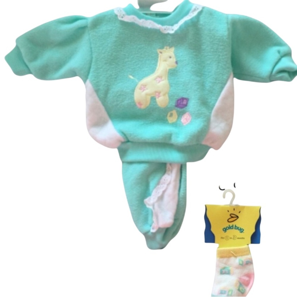 SMALL STEPS Pants and Top Set Giraffe Pastel Green White Size 3 - 6 Months NWT
